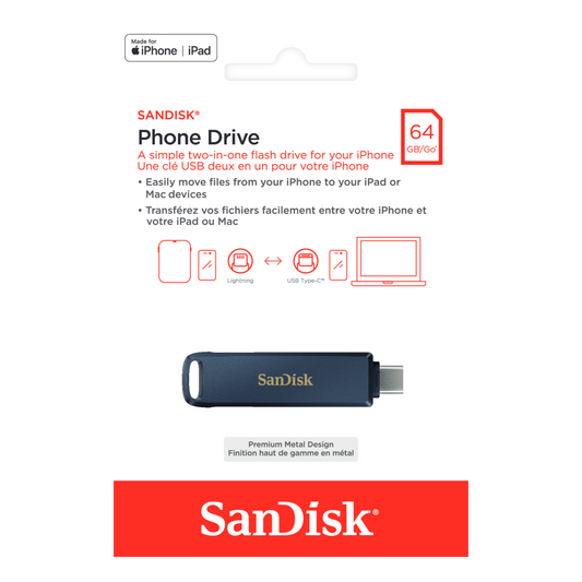 SanDisk Phone Drive USB Flash Drive for iPhone, Lightning and USB Type-C (64GB/ 128GB/ 256GB)-Data Storage-futuromic