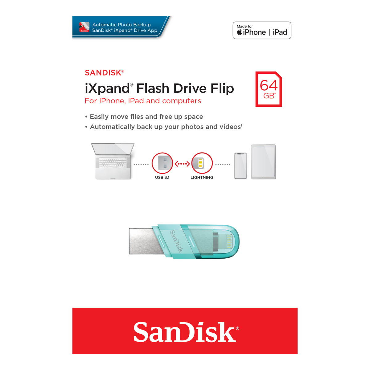 SanDisk iXpand Flash Drive Flip for iPhone (Lightning/USB Flash Drive)-Data Storage-futuromic