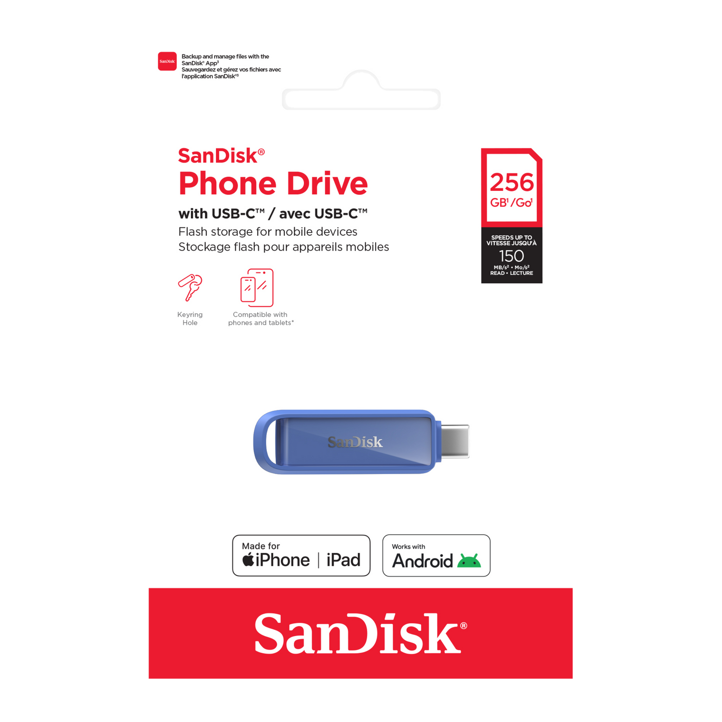 SANDISK® Phone Drive with USB-C™ for smartphones, tablets, and computers (64GB/ 128GB/ 256GB/ 512GB/ 1TB)