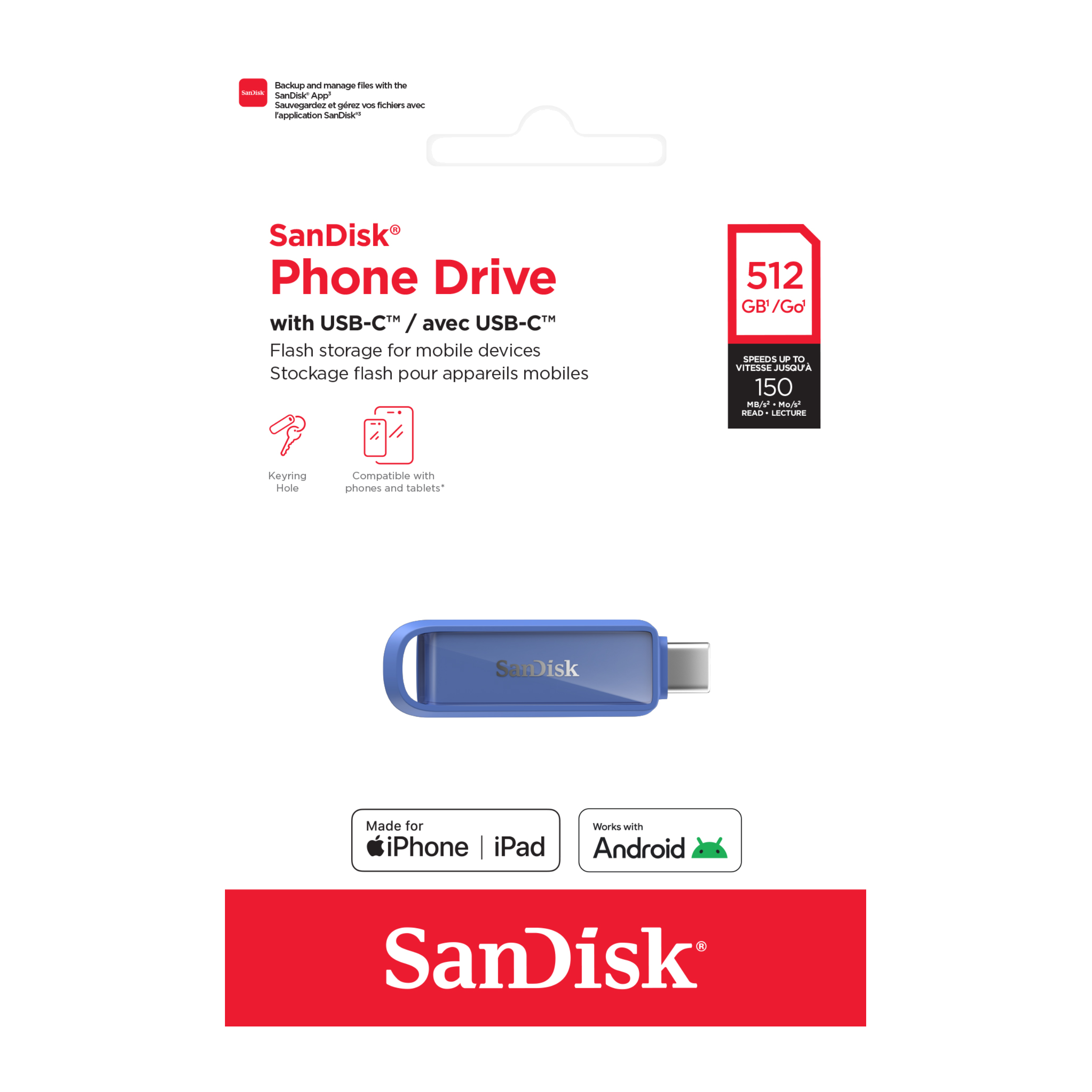 SANDISK® Phone Drive with USB-C™ for smartphones, tablets, and computers (64GB/ 128GB/ 256GB/ 512GB/ 1TB)-Data Storage-futuromic