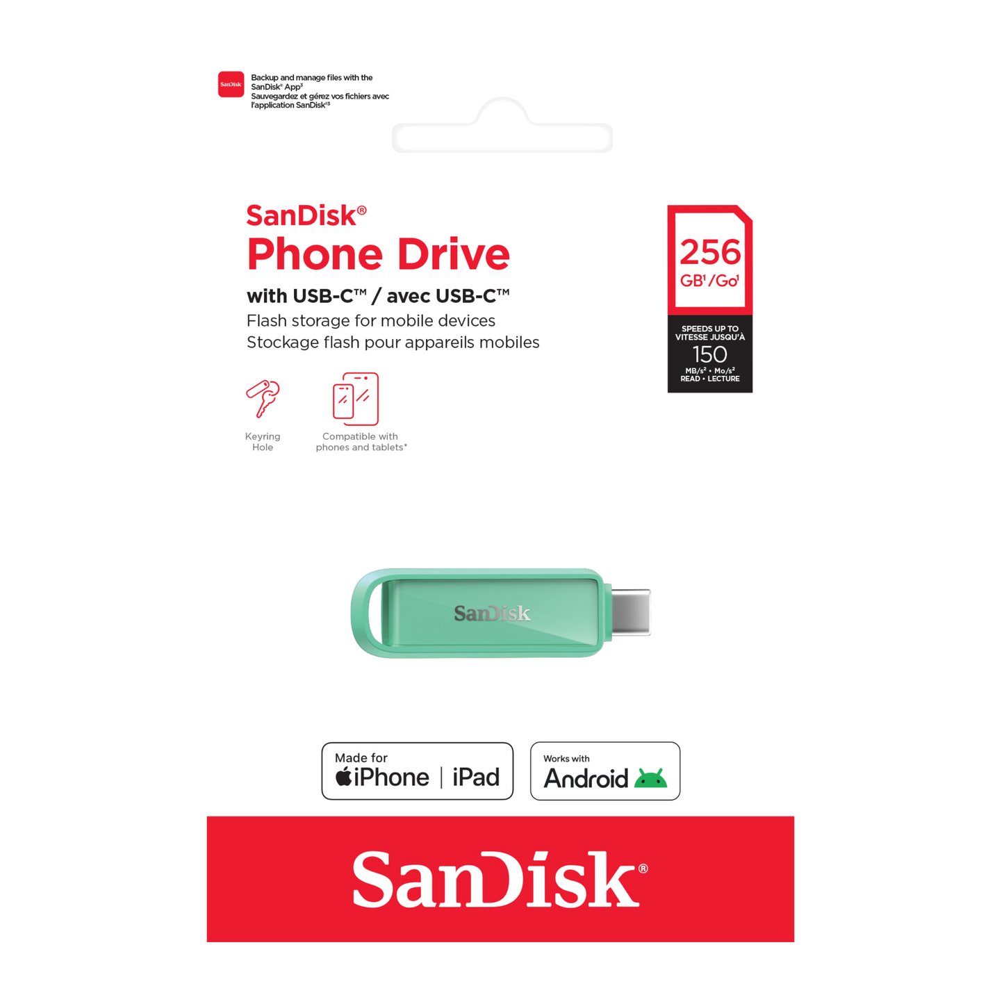 SANDISK® Phone Drive with USB-C™ for smartphones, tablets, and computers (64GB/ 128GB/ 256GB/ 512GB/ 1TB)