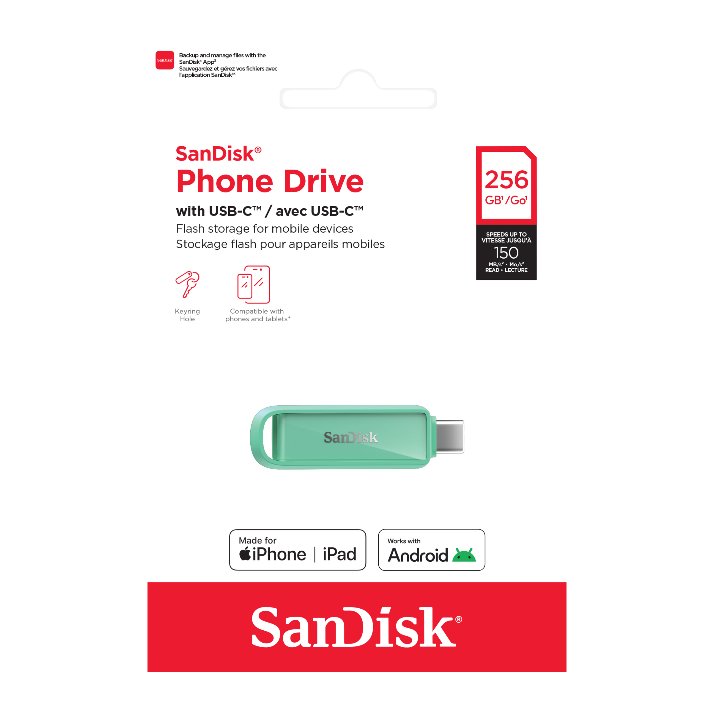 SANDISK® Phone Drive with USB-C™ for smartphones, tablets, and computers (64GB/ 128GB/ 256GB/ 512GB/ 1TB)-Data Storage-futuromic