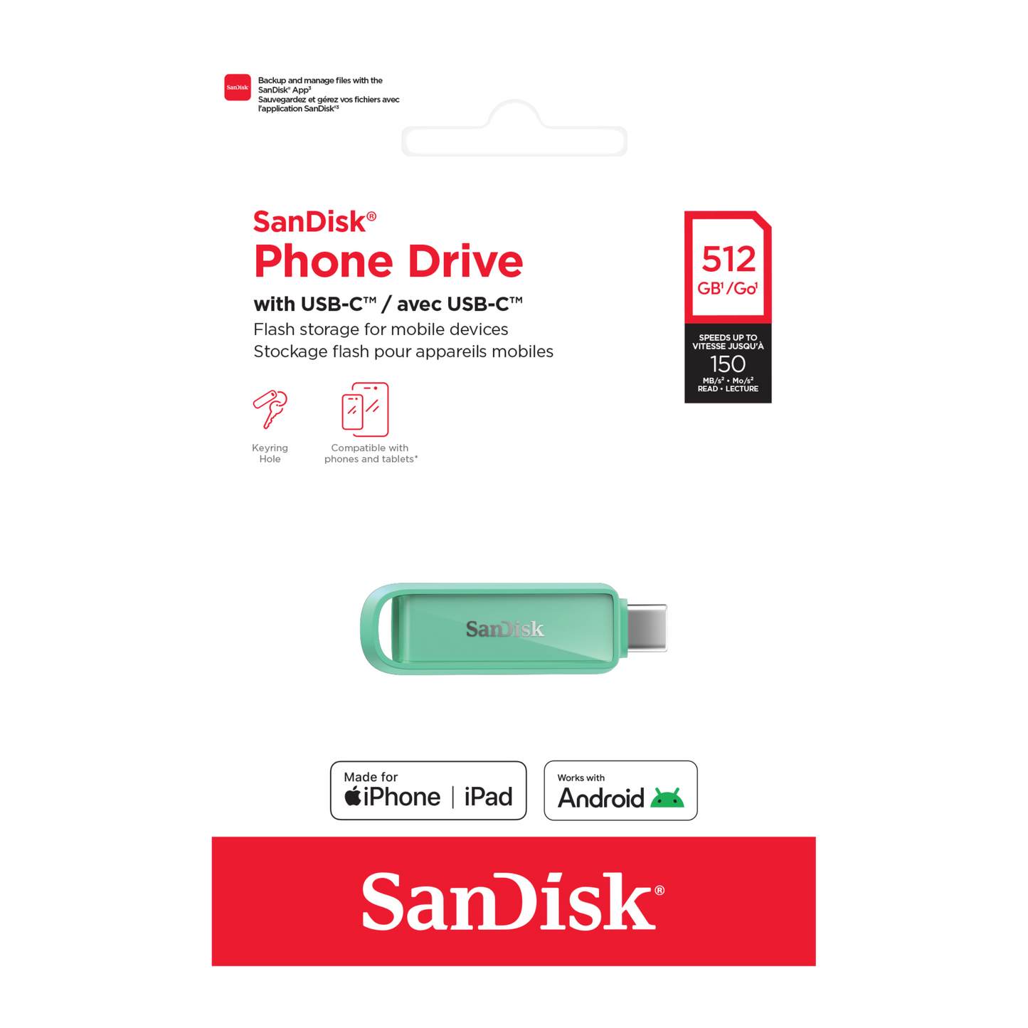 SANDISK® Phone Drive with USB-C™ for smartphones, tablets, and computers (64GB/ 128GB/ 256GB/ 512GB/ 1TB)