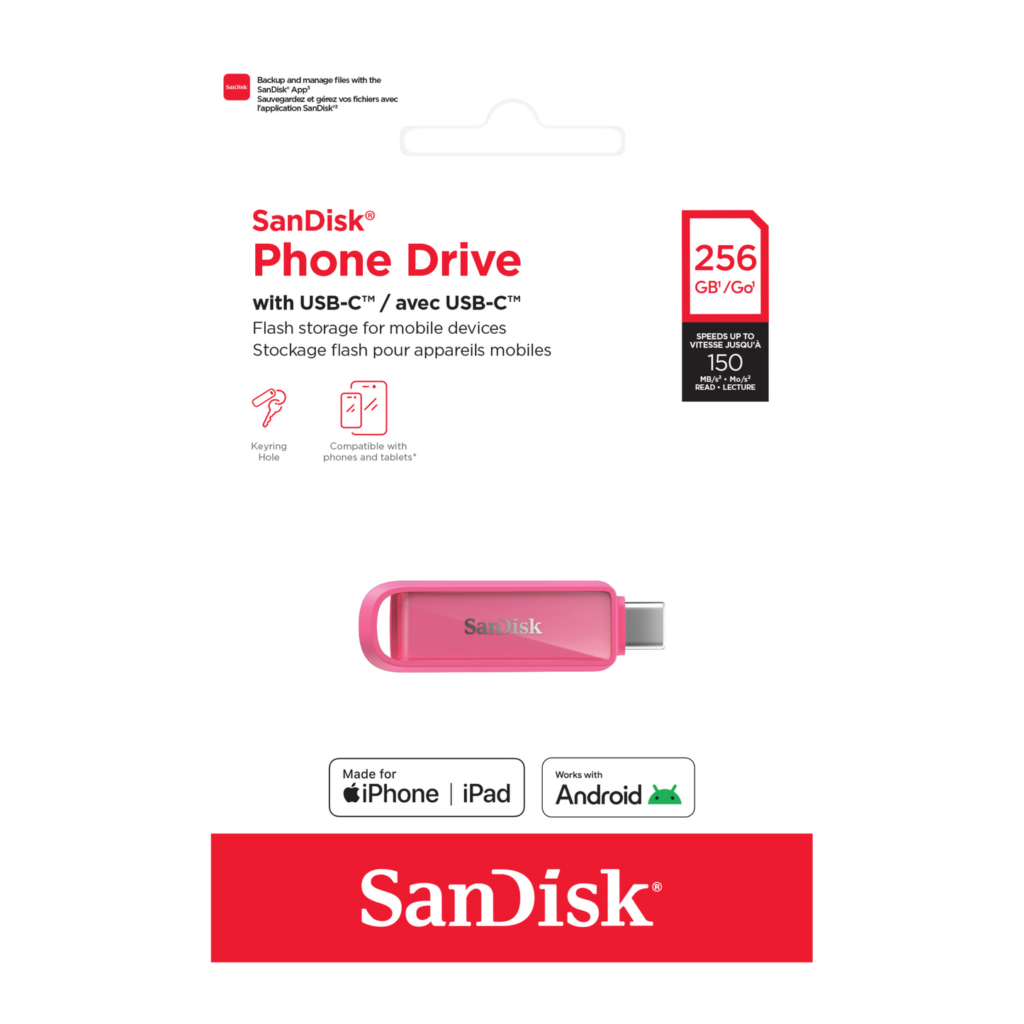 SANDISK® Phone Drive with USB-C™ for smartphones, tablets, and computers (64GB/ 128GB/ 256GB/ 512GB/ 1TB)