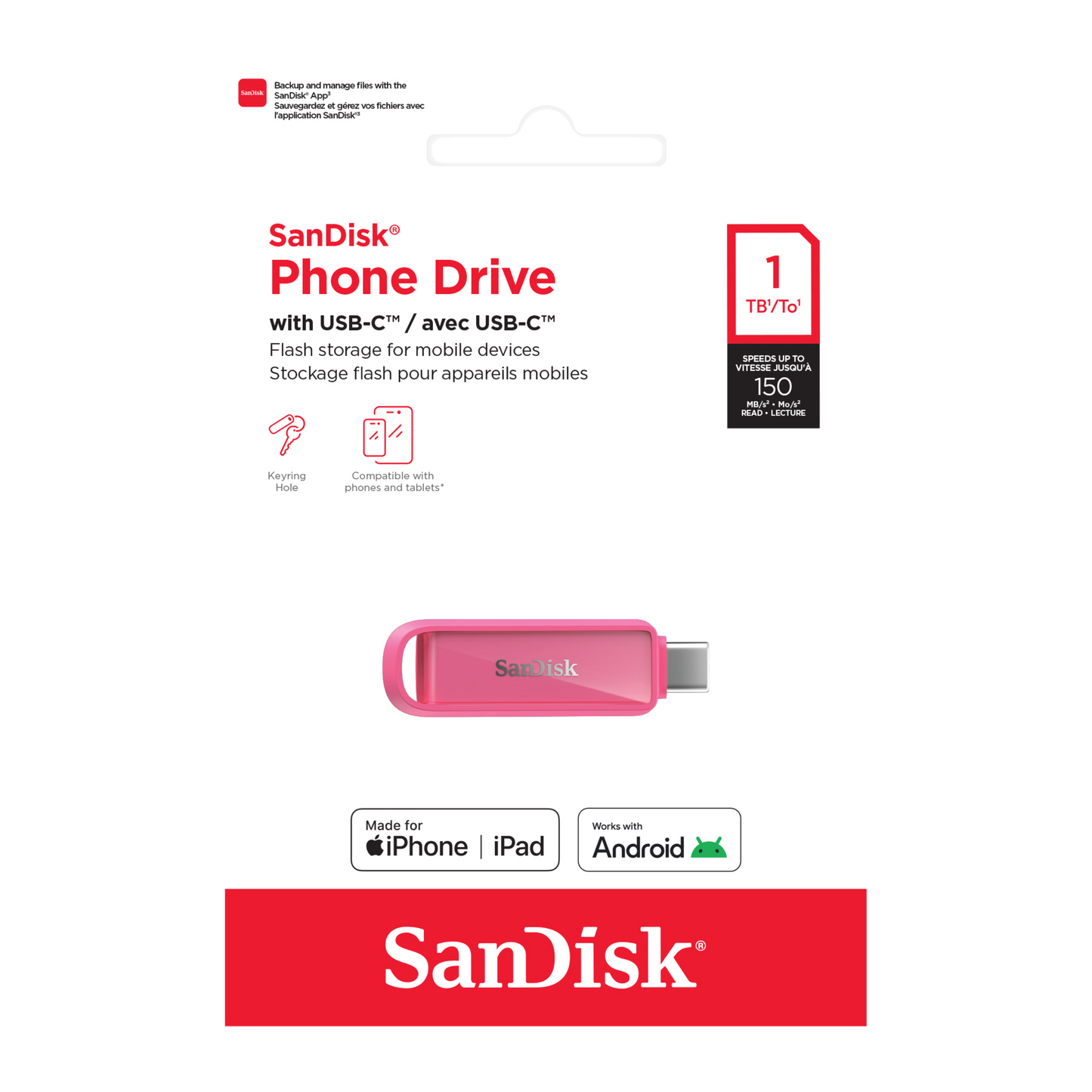 SANDISK® Phone Drive with USB-C™ for smartphones, tablets, and computers (64GB/ 128GB/ 256GB/ 512GB/ 1TB)