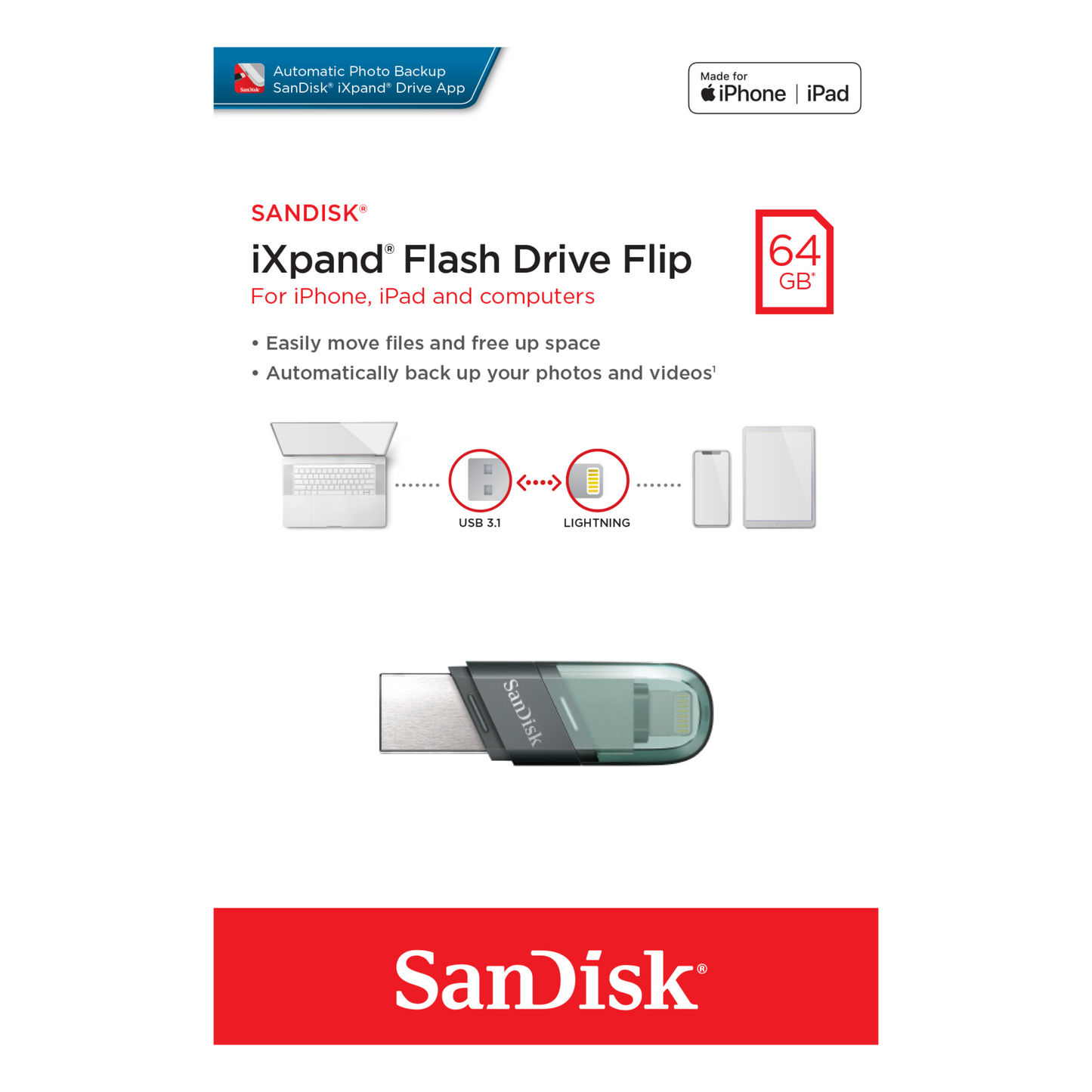 SanDisk iXpand Flash Drive Flip for iPhone (Lightning/USB Flash Drive)-Data Storage-futuromic