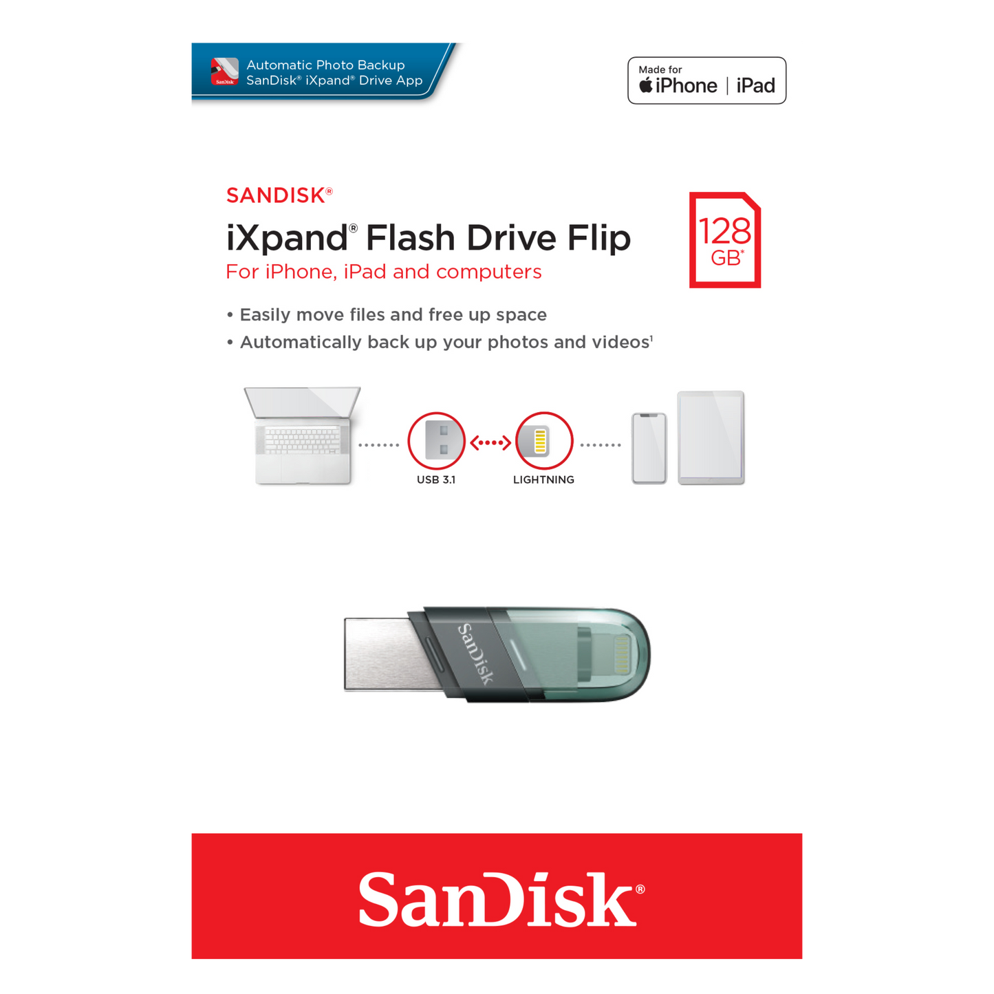 SanDisk iXpand Flash Drive Flip for iPhone (Lightning/USB Flash Drive)-Data Storage-futuromic