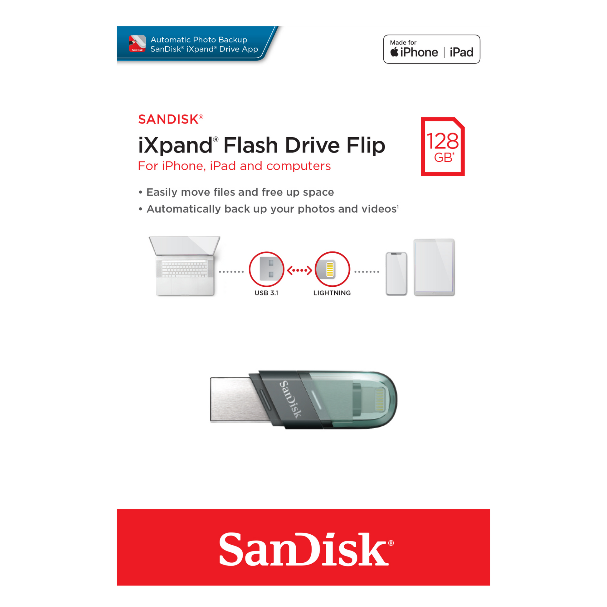 SanDisk iXpand Flash Drive Flip for iPhone (Lightning/USB Flash Drive)-Data Storage-futuromic