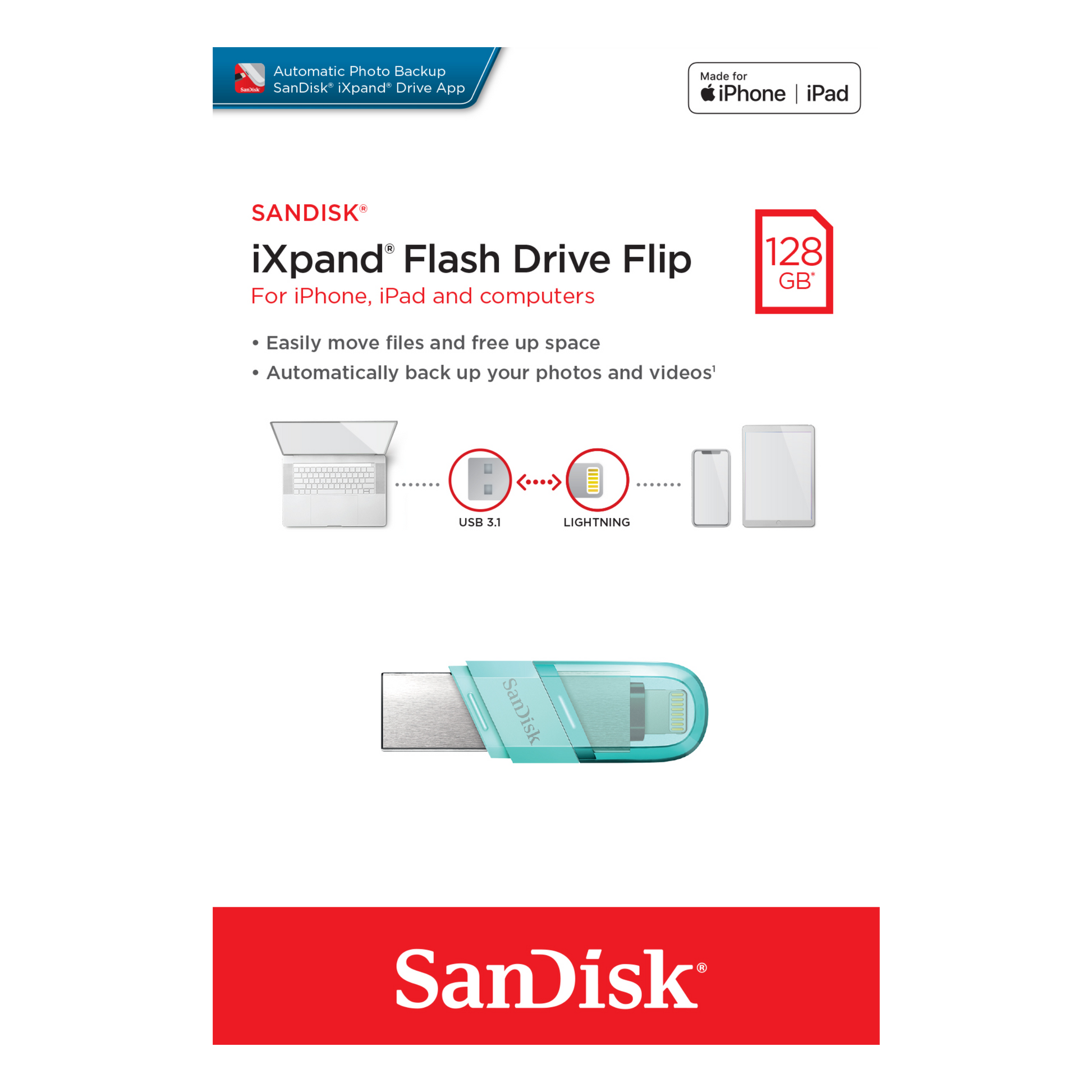 SanDisk iXpand Flash Drive Flip for iPhone (Lightning/USB Flash Drive)-Data Storage-futuromic