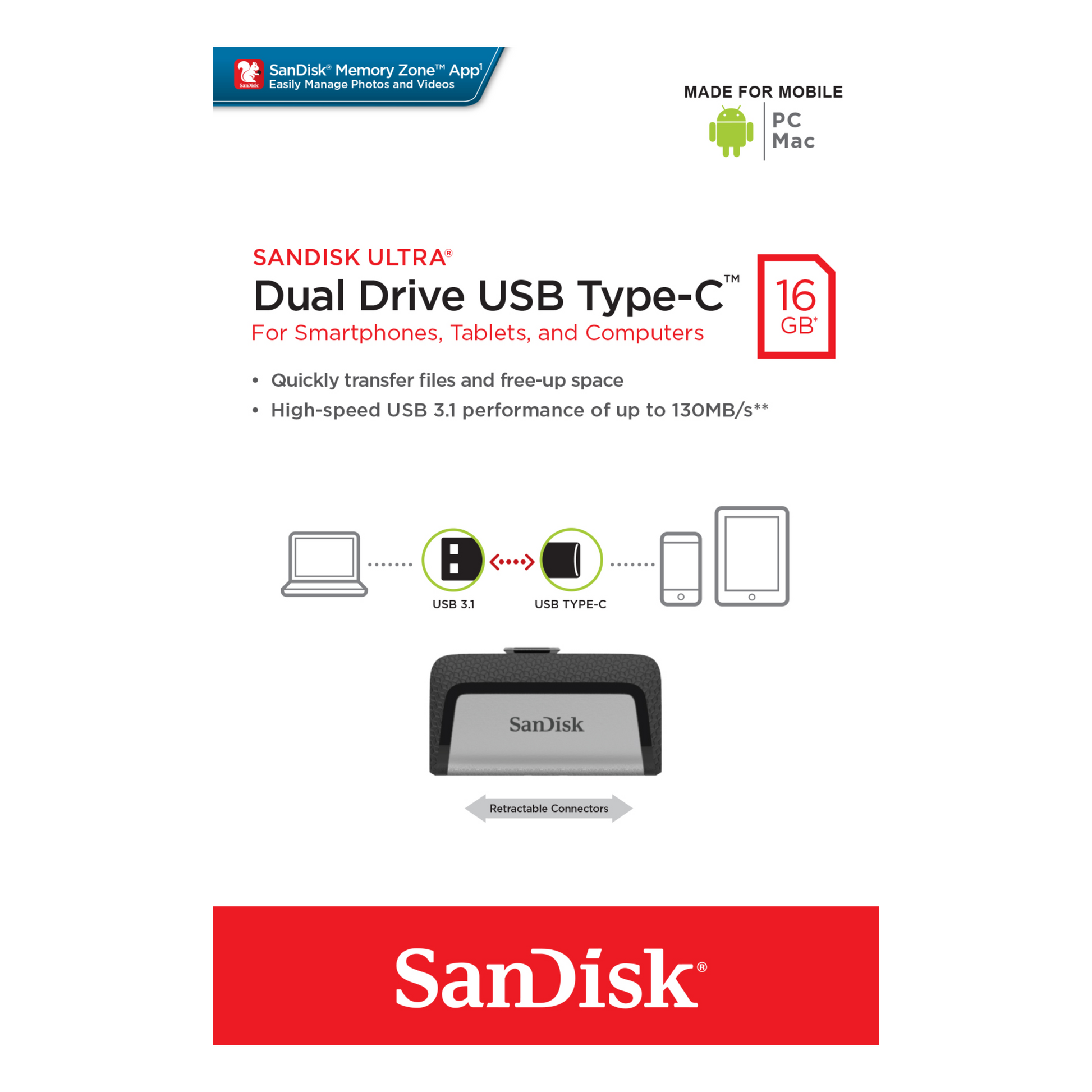 SanDisk Ultra Dual Flash Drive Type-C USB 3.1 OTG for Android Smartphone, Computers & Tablets-Data Storage-futuromic