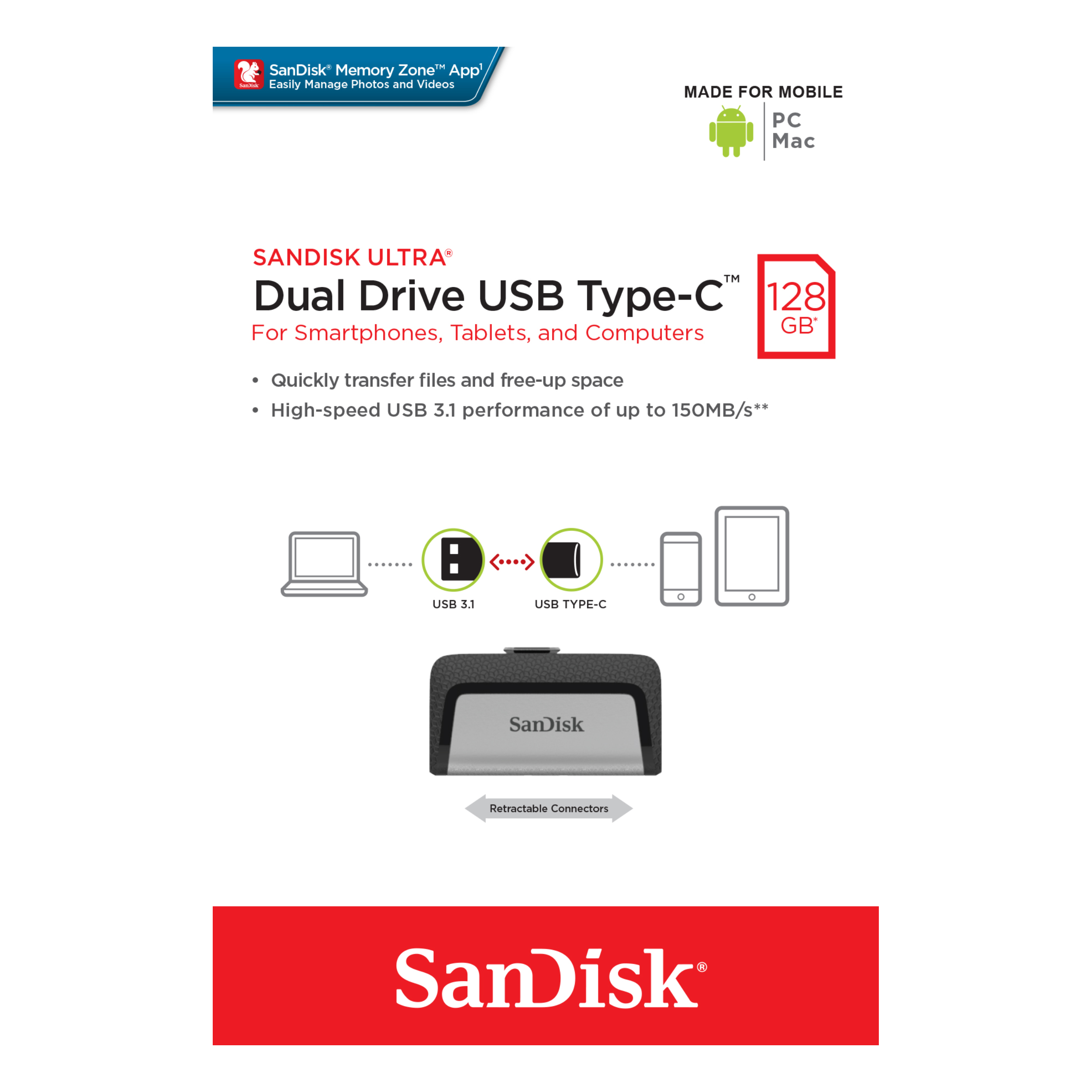 SanDisk Ultra Dual Flash Drive Type-C USB 3.1 OTG for Android Smartphone, Computers & Tablets-Data Storage-futuromic